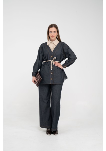 Dikiş Detaylı Kuşaklı Kadın Takım 9002