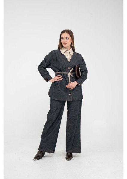 Dikiş Detaylı Kuşaklı Kadın Takım 9002 fiyatları