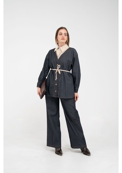 Dikiş Detaylı Kuşaklı Kadın Takım 9002 indirimleri