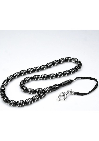 Oltu Taşı ve Kapsül Kesim Burgu Sarma İşlemeli Tespih