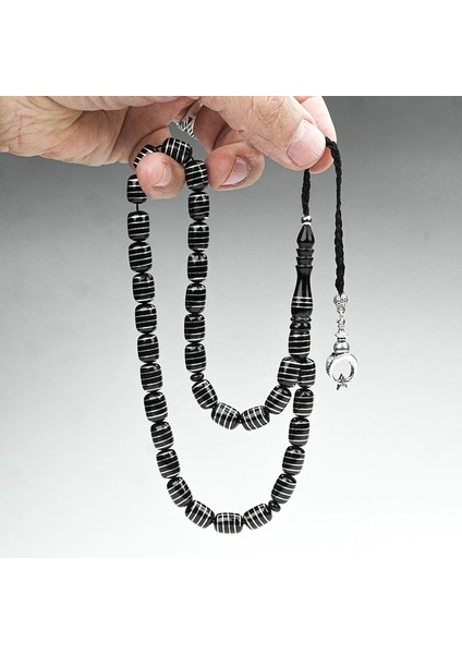 Oltu Taşı ve Kapsül Kesim Burgu Sarma İşlemeli Tespih