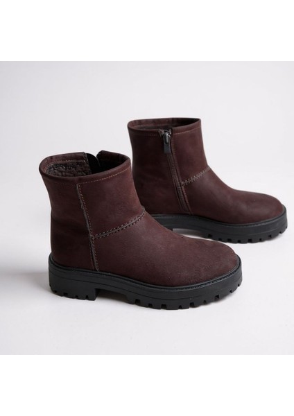 Kahve Süet Hakiki Deri Içi Peluş Astarlı Kadın Bot
