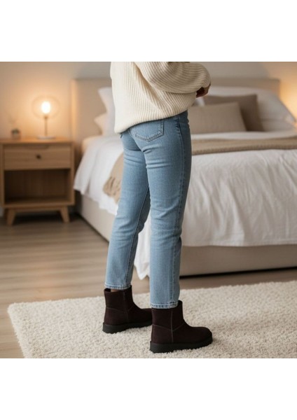 Kahve Süet Hakiki Deri Içi Peluş Astarlı Kadın Bot modelleri