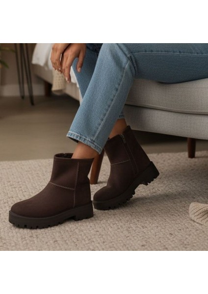Kahve Süet Hakiki Deri Içi Peluş Astarlı Kadın Bot fırsatları