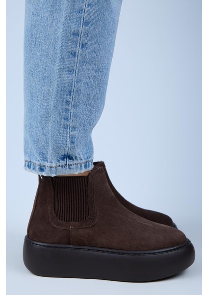 Ove Kadın Deri Lastikli Içi Kürklü Kahve Bot