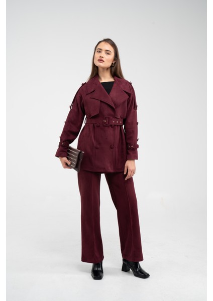 Kuşaklı Çift Düğmeli Süet Dokulu Kadın Takım 1761 fiyatları