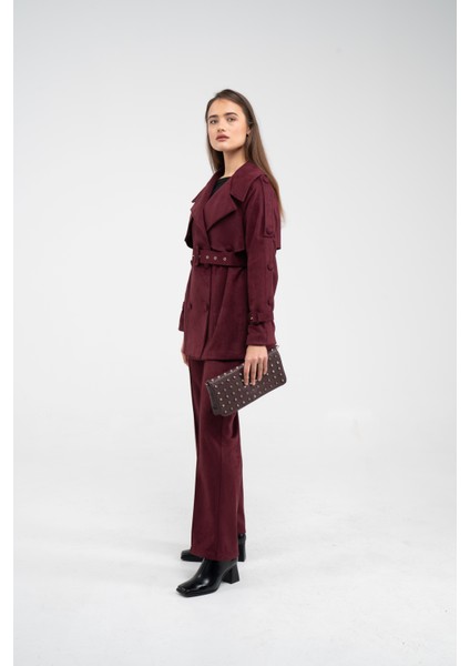 Kuşaklı Çift Düğmeli Süet Dokulu Kadın Takım 1761 fırsatları