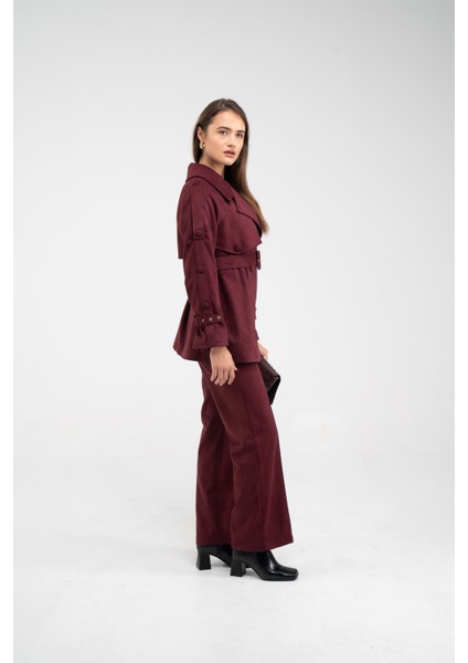 Kuşaklı Çift Düğmeli Süet Dokulu Kadın Takım 1761 indirimleri