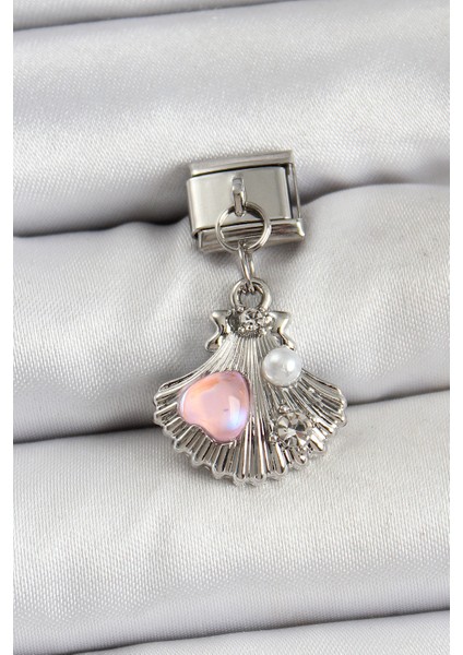 316L Çelik Sallantılı İnci Detaylı İstiridye Model Gümüş Renk Nomination Charm