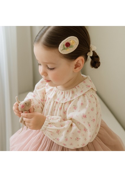El Yapımı Örgü Çiçek Işlemeli Çıtçıtlı Toka – 2’li Set | Kız Çocuk Saç Aksesuarı modelleri