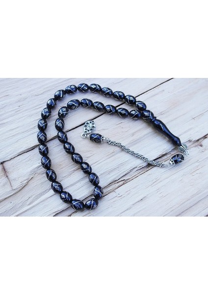 Oltu Taşı Beyzi Model Tek Zikzak Baklava Işlemeli Tespih