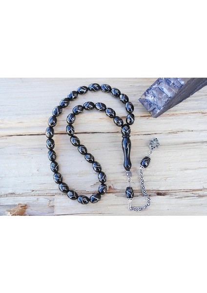 Oltu Taşı Beyzi Model Tek Zikzak Baklava Işlemeli Tespih