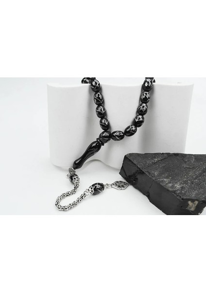 Oltu Taşı Beyzi Model Tek Zikzak Baklava Işlemeli Tespih