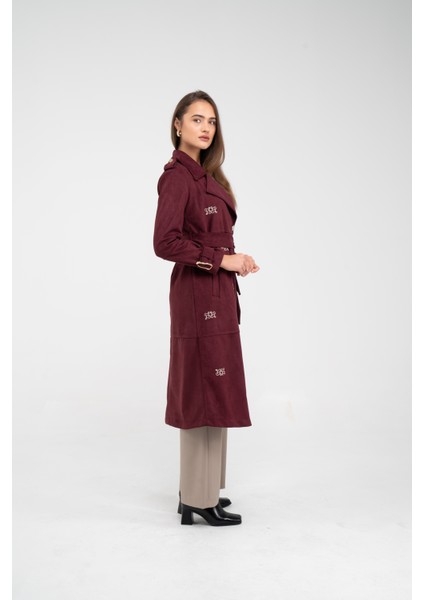 Süet Dokulu Kuşaklı Uzun Kadın Trençkot 8088 fırsatları