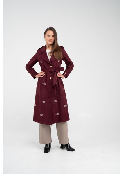 Süet Dokulu Kuşaklı Uzun Kadın Trençkot 8088 indirimleri