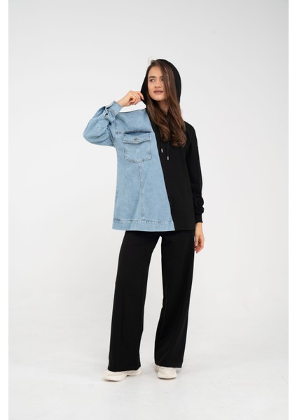 Kapüşonlu Denim Detaylı İkili Takım K1741