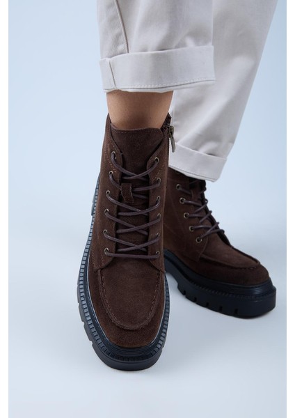 Ayra Kadın Hakiki Deri Bağcıklı Burnu Köşeli Kahve Bot indirimleri