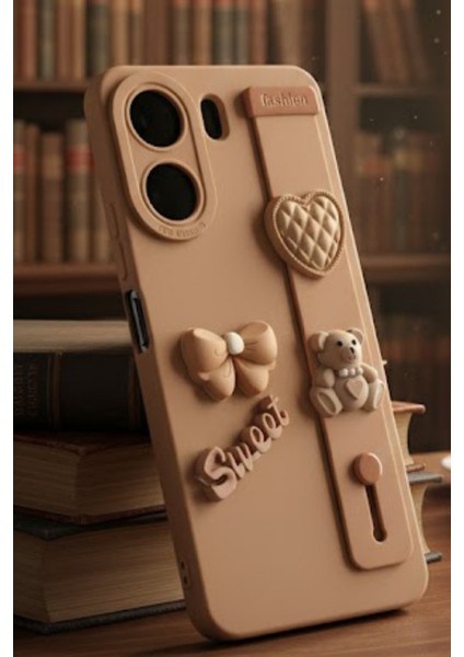 Redmi 13C Uyumlu Kılıf Kahverengi Renk 3D Figürlü Darbe Emici Yumuşak Silikon Kapak fiyatları