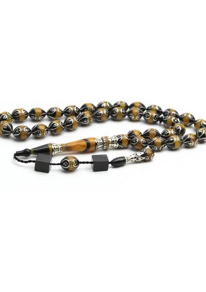 Oltu Taşı ve Galalith Beyzi Kesim Damla İşlemeli Tespih indirimleri