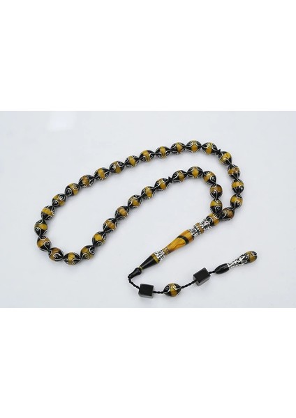 Oltu Taşı ve Galalith Beyzi Kesim Damla İşlemeli Tespih