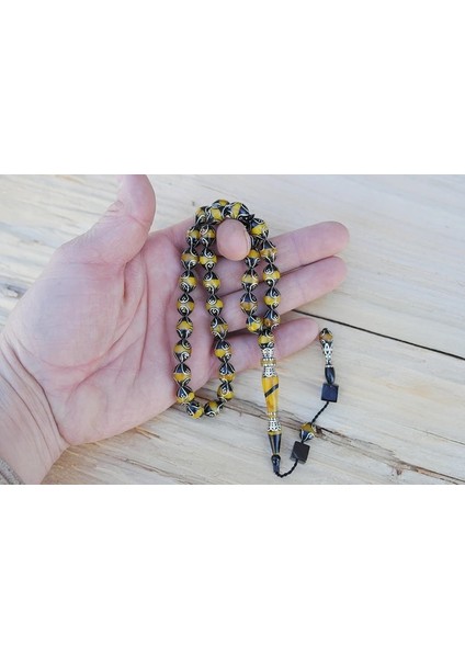 Oltu Taşı ve Galalith Beyzi Kesim Damla İşlemeli Tespih