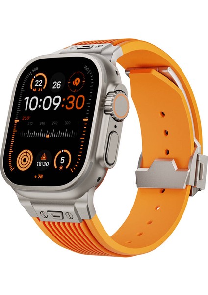 Apple Watch 45MM Endurance Pro 316L Çelik Bağlantı Parçalı Silikon Kordon Kayış