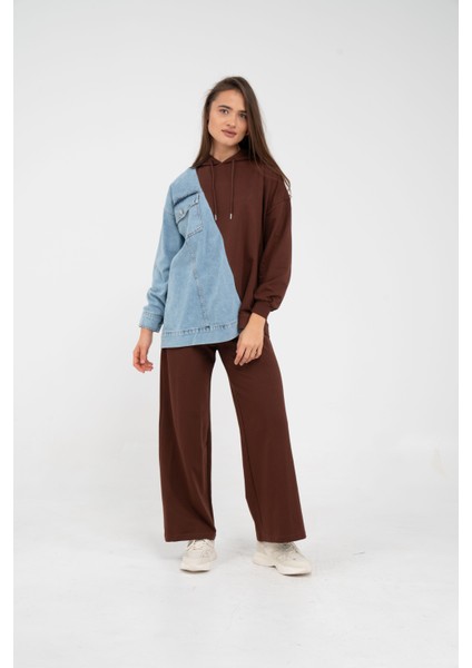 Kapüşonlu Denim Detaylı İkili Takım K1741