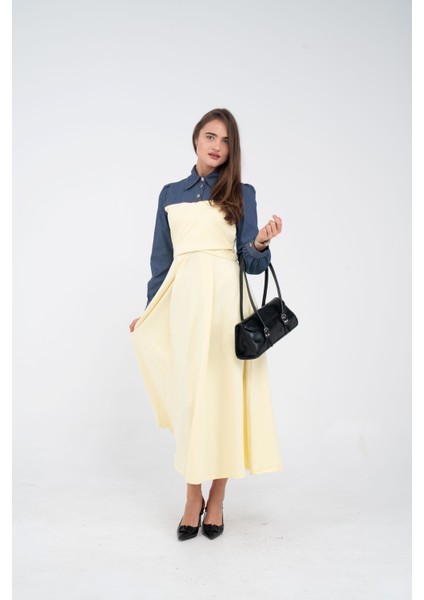 Denim Detaylı Uzun Elbise K1721 fırsatları