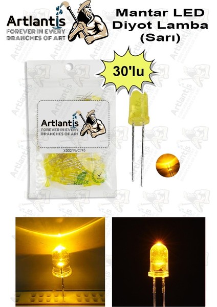Sarı Mantar LED Diyot Lamba 30 Lu 1 Paket Sarı 4.8 mm Mini Mantar LED Lamba Deney Bilim Proje Arduino Işığı