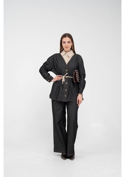 Dikiş Detaylı Kuşaklı Kadın Takım 9002