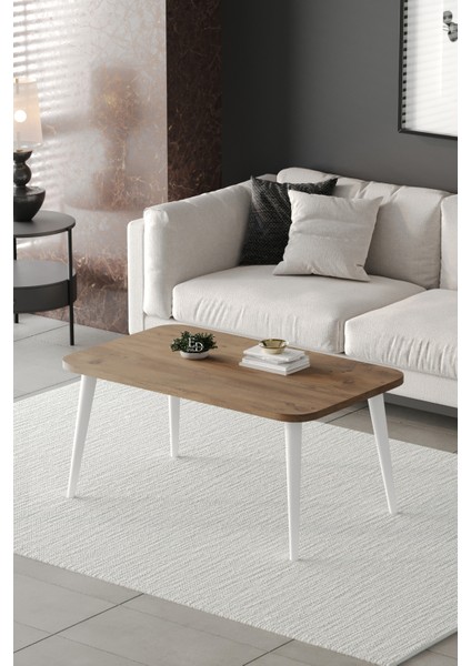 Orta Sehpa Metal Ayaklı , Roma Orta Sehpa , Beyaz Metal - Atlantik Çam Tabla