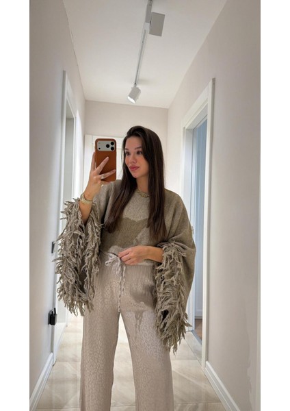 Kadın Püsküllü Triko Kazak Vizon fiyatları