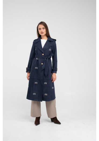 Süet Dokulu Kuşaklı Uzun Kadın Trençkot 8088 fiyatları