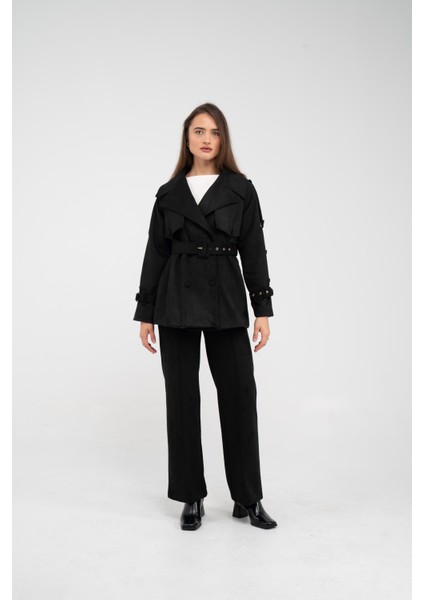 Kuşaklı Çift Düğmeli Süet Dokulu Kadın Takım 1761