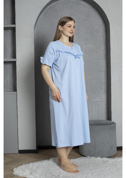 %100 Pamuklu Penye Kısa Kollu Büyük Beden Anne Geceliği 136 modelleri