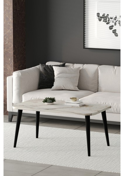 Orta Sehpa Metal Ayaklı , Roma Orta Sehpa , Siyah Metal - Beyaz Mermer Tabla fiyatları