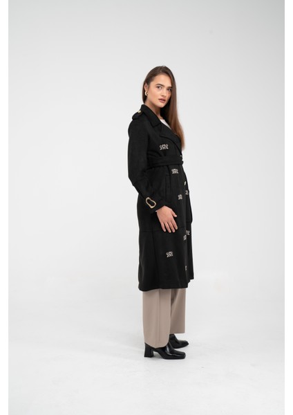 Süet Dokulu Kuşaklı Uzun Kadın Trençkot 8088 fırsatları