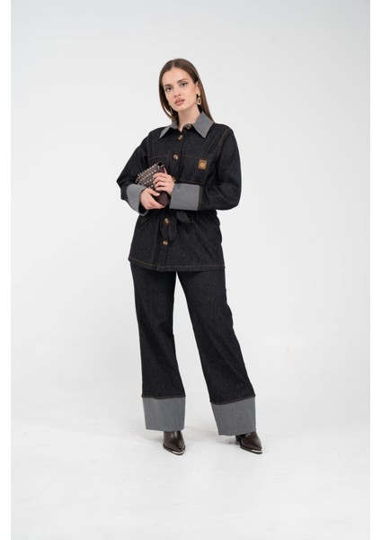 Çift Kumaş Detaylı Kuşaklı Kadın Takım 1759