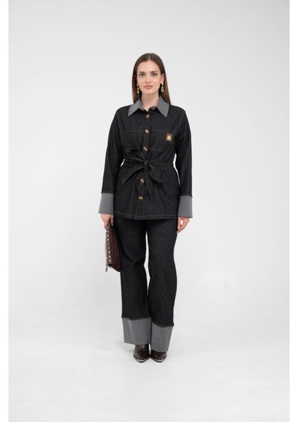 Çift Kumaş Detaylı Kuşaklı Kadın Takım 1759 modelleri