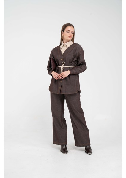 Dikiş Detaylı Kuşaklı Kadın Takım 9002