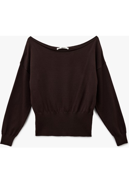 Uzun Kollu Viskon Karışımlı Kayık Yaka Triko Kazak