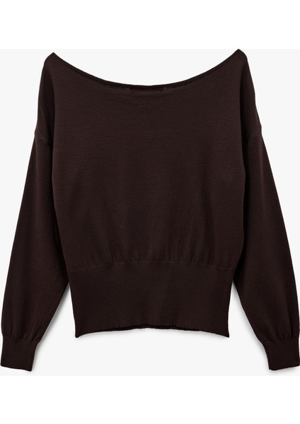 Uzun Kollu Viskon Karışımlı Kayık Yaka Triko Kazak fiyatları