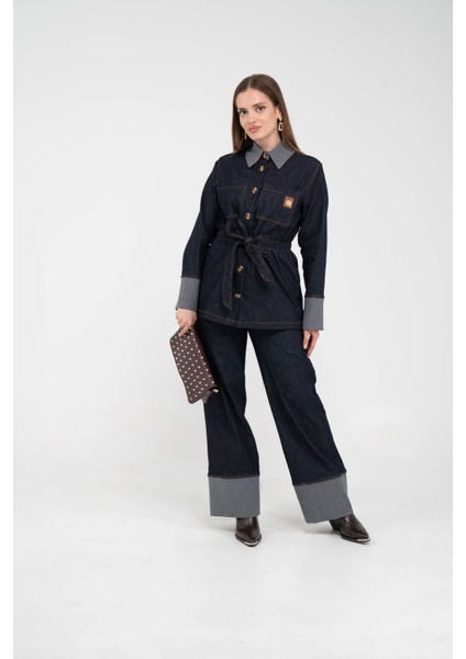 Çift Kumaş Detaylı Kuşaklı Kadın Takım 1759