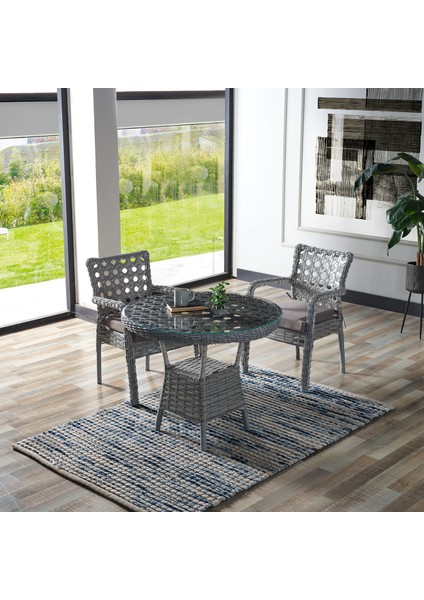 Ayaz 2 Kişilik Rattan Bahçe Balkon Mutfak Masa Takımı Açık Gri