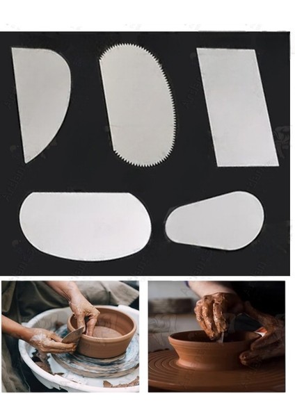Metal Sistre Çeki Tarağı 5 Li 1 Paket Çömlek Kil Polimer Çelik Kazıyıcı Şekillendirme Seti Paslanmaz