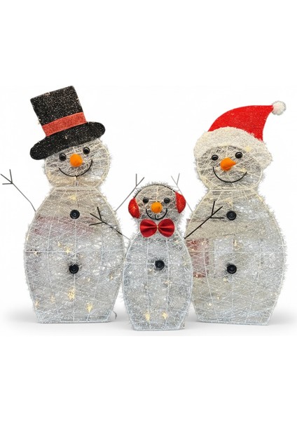 Yılbaşı Yeni Yıl Dekor Süs Işıklı Kardan Adam Ailesi 3'lü Set fiyatları