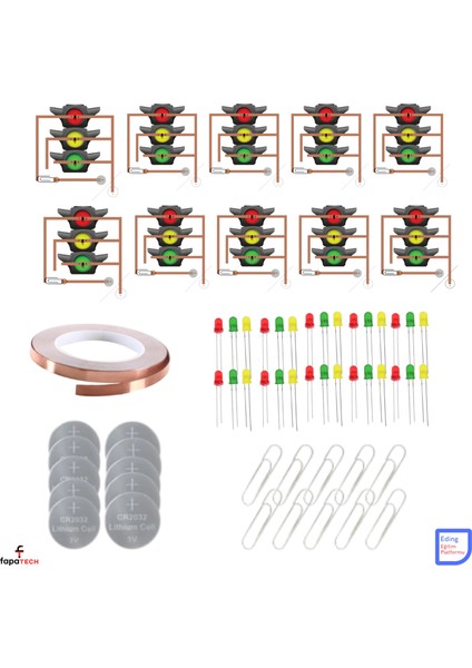 Trafik Işıkları Kağıt Devreleri Kiti ve Sınıf Paketi – CR2032, Bakır Iletken Bant,led Paper Circuits Kit And Classroom Pack