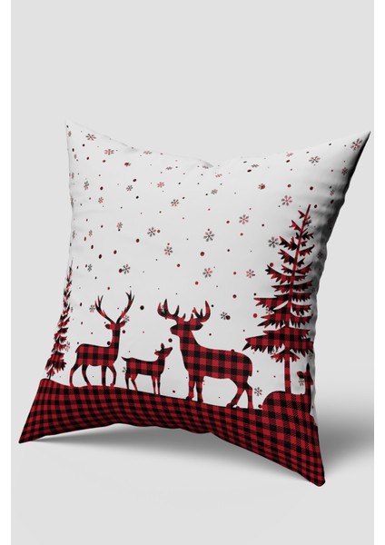 Kırmızı Ekose Yılbaşı Geyikleri Noel Baba Kırlent Kılıfı Seti 2'li modelleri