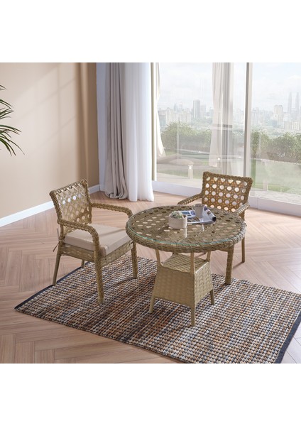 Ayaz 2 Kişilik Rattan Bahçe Balkon Mutfak Masa Takımı Cappuccino