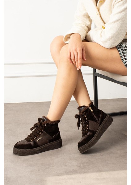 Kadın Bot & Bootie Hakiki Deri Kahverengi Kısa Topuklu Casual/günlük Soğuk Havaya Dayanıklı